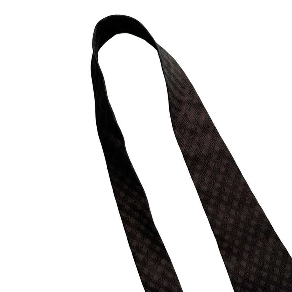 Giorgio Armani Brown and Black Checkered Silk Blend Tie Classic Business Luxury